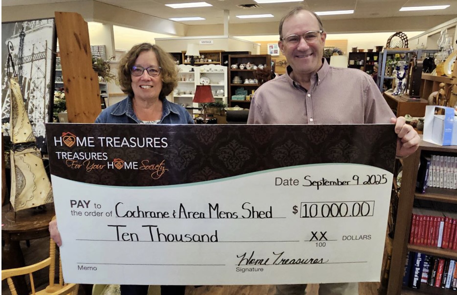 Home Treasures donation helps kickstart Cochrane and Area Men’s Shed